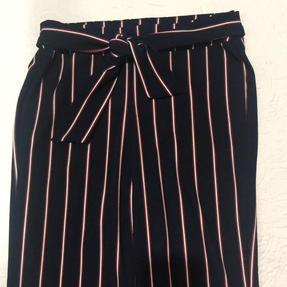 NAVY STRIPE WIDE LEG PULL-ON PANT WITH TIE - Picture 3 of 6